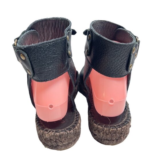 Free People Aurora Black Leather Espadrille Shoes Ankle Strap Size 39 - Picture 2 of 6